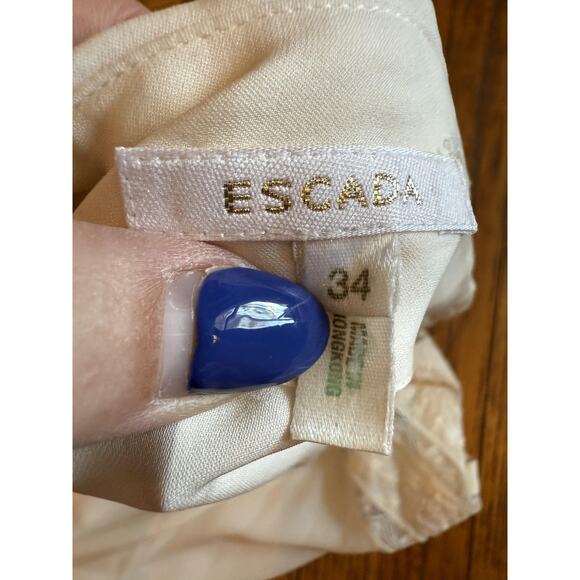 Escada Blouse Womens 34 Ivory 100% Silk Lace Embroidered Button Long Sleeve - Picture 3 of 8